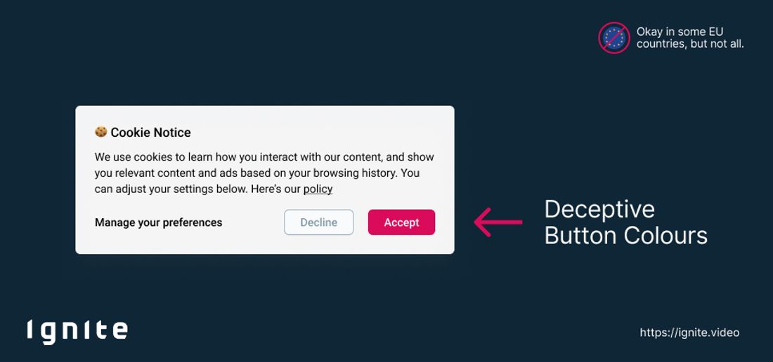Cookie Banner Dark Pattern -  use a different design for the agree and decline button