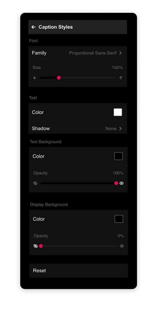 Options for Captons and Styles