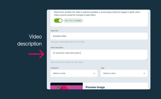 Add a Description for a Video within the Ignite Backend
