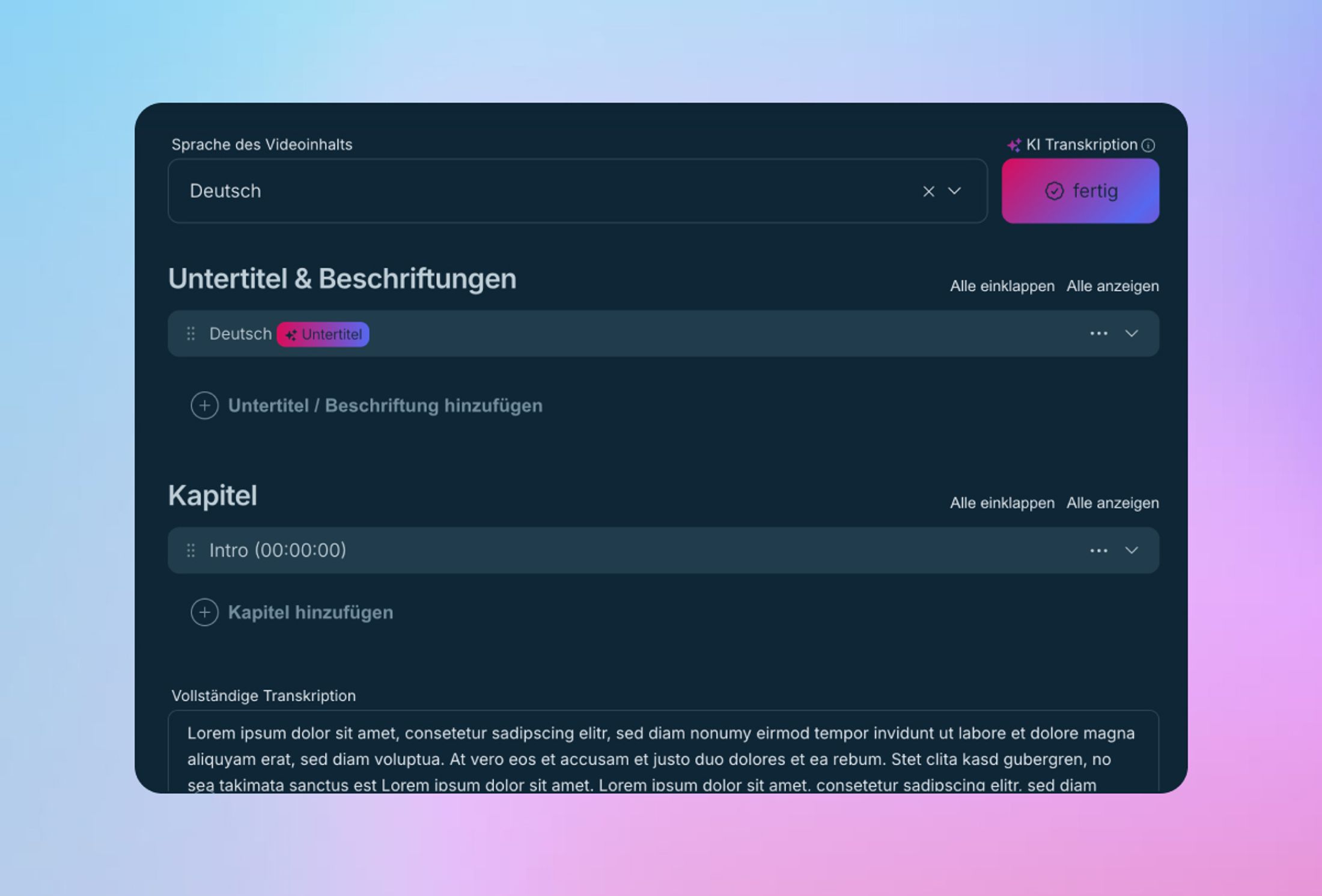 KI Funktion: Automatische Untertitel und Transkriptionen