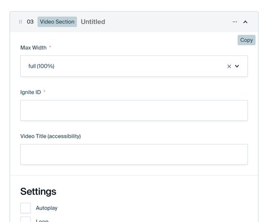 add ignite video within the payload backend