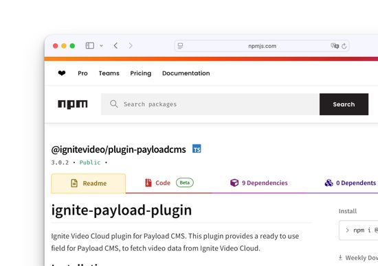 use the ignite video payload plugin