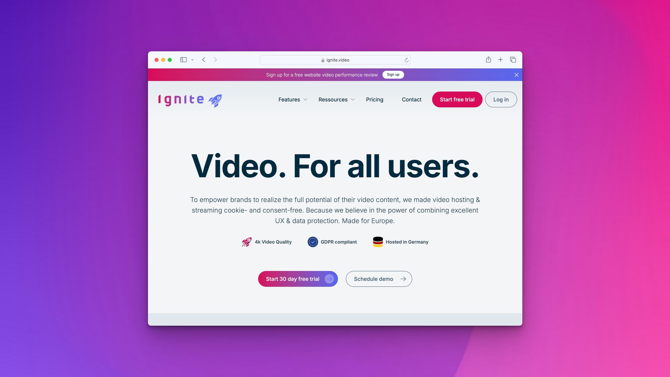 Screenshot Website: Ignite