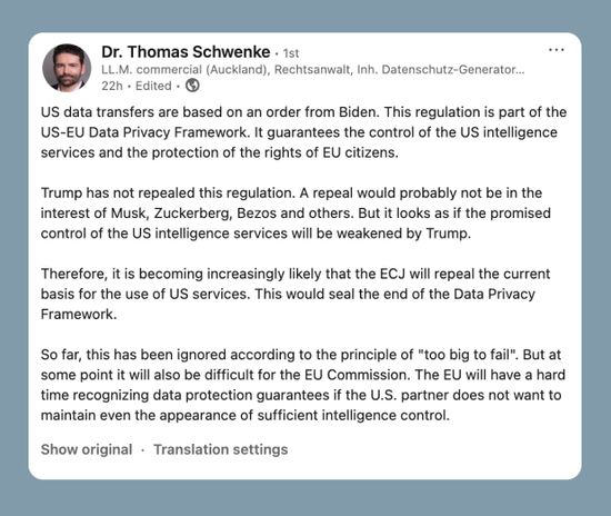 Screenshot of Post from Thomas Schwenke